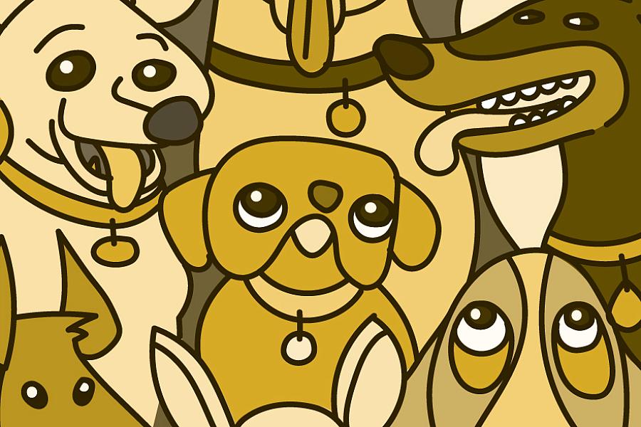 Illustration of different types of dog breeds.